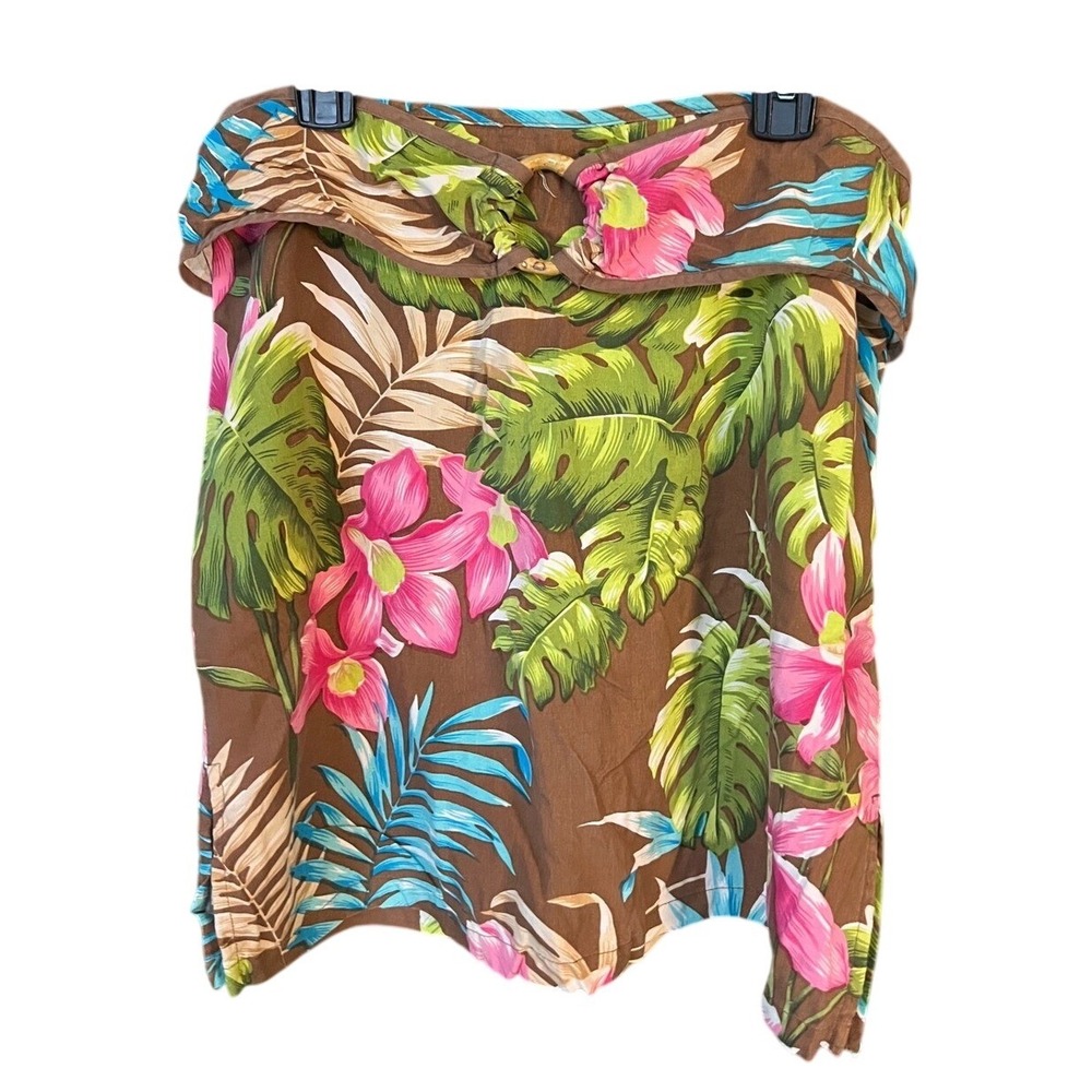 Bamboo Traders Silk Tropical Floral Skort Brown Pink Hibiscus Bamboo Ring Sz 10